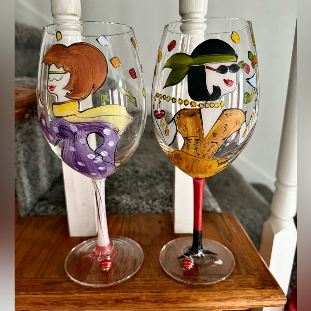 Artistic Wine Glass Set with Vibrant Designs hippie girls